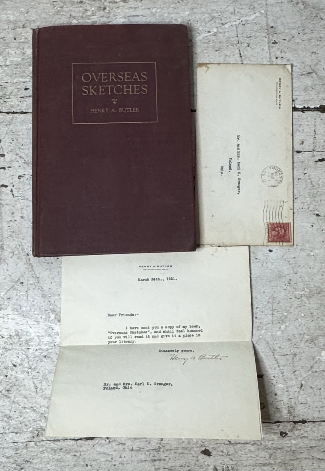 1921 Antique Autobiography “Overseas Sketches” SIGNED, Henry A. Butler 296/300