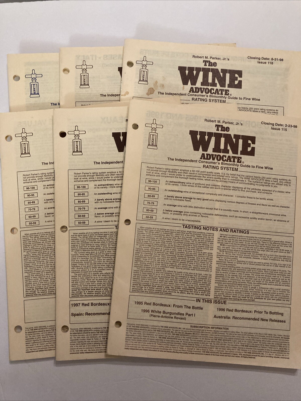 LOT 6 Robert M Parker Jr The Wine Advocate 1998 Issues 115 116 117 118 119 120