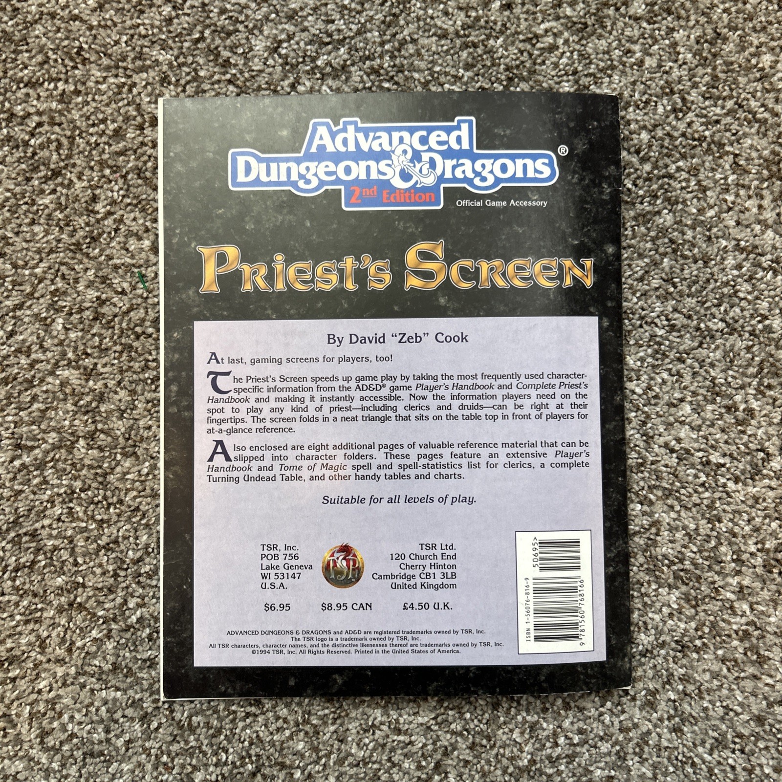 Priest’s Screen – Advanced Dungeons & Dragons – AD&D 2nd Edition TSR 9462