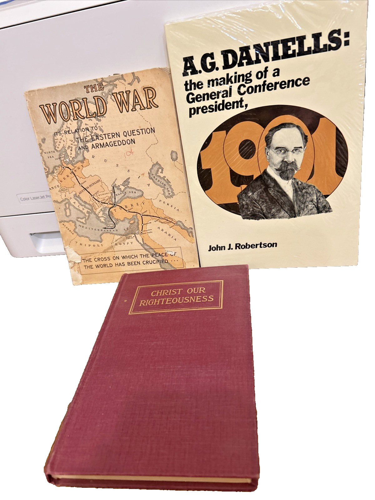 3 A G Daniels SDA books~ World War/Bio of Daniels/Christ Our Righteousness