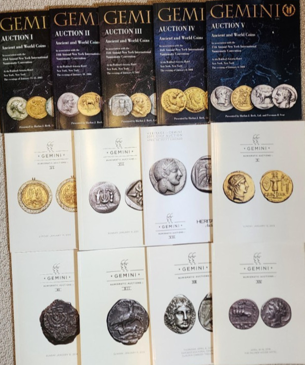 Run of 13 Gemini Premier Coin Catalogs. Auction 1-8, 10-14