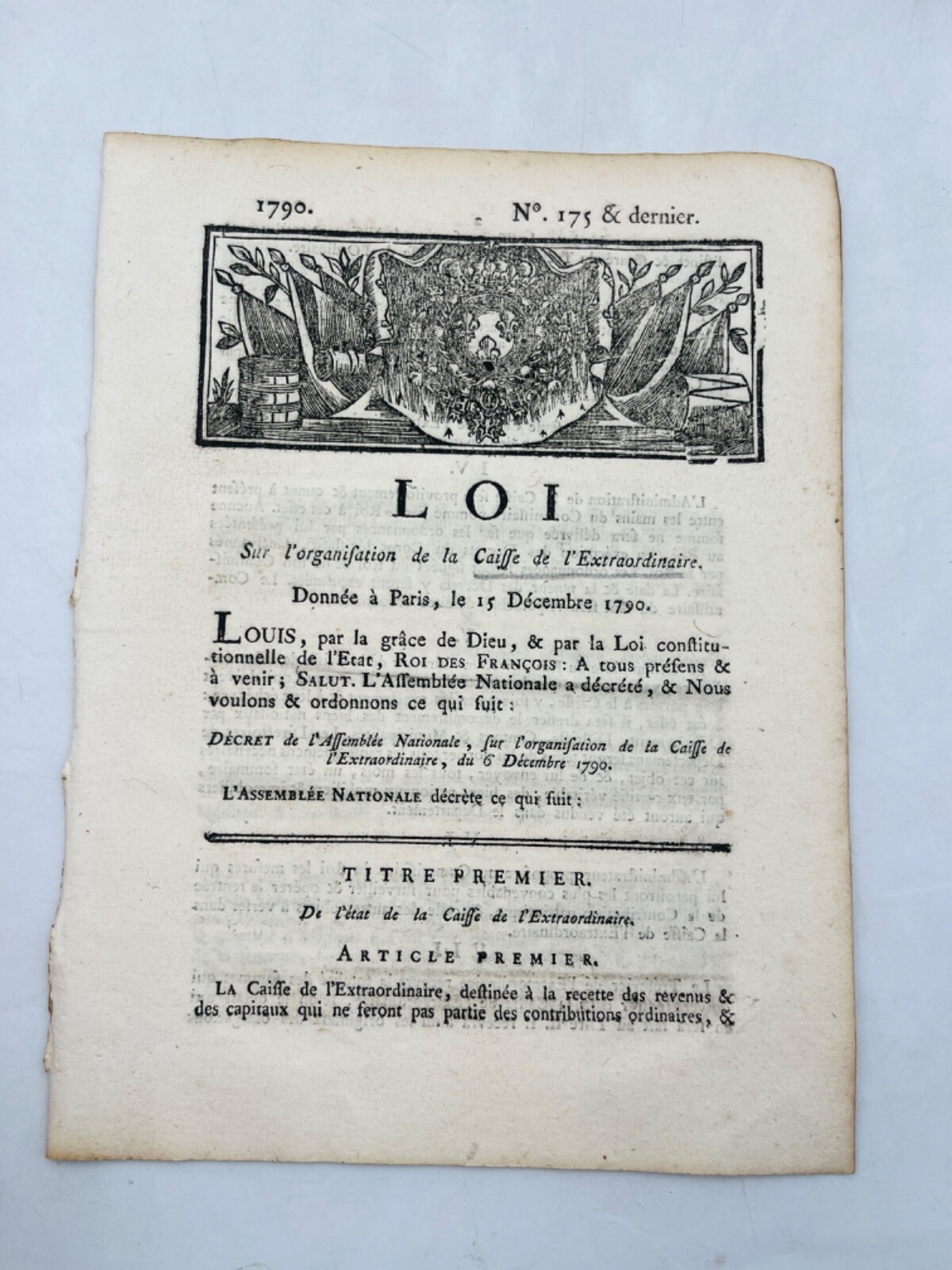 [Decree] On the Organization of the Caisse de l’Extraordinaire Relié – 1791