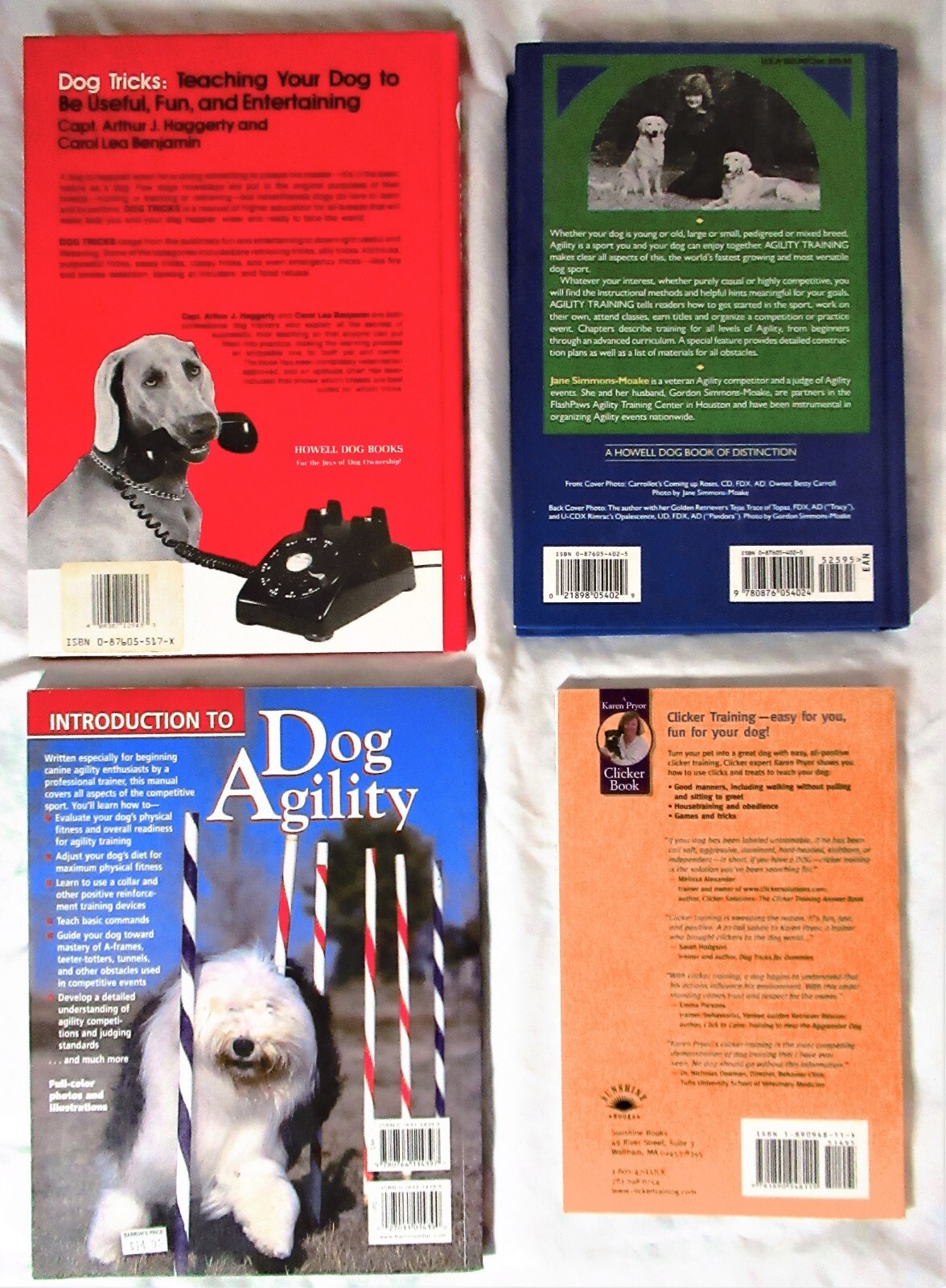 4 Books AGILITY TRAINING Simmons-Moake DOG AGILITY Bonham DOG TRICKS Haggerty +1
