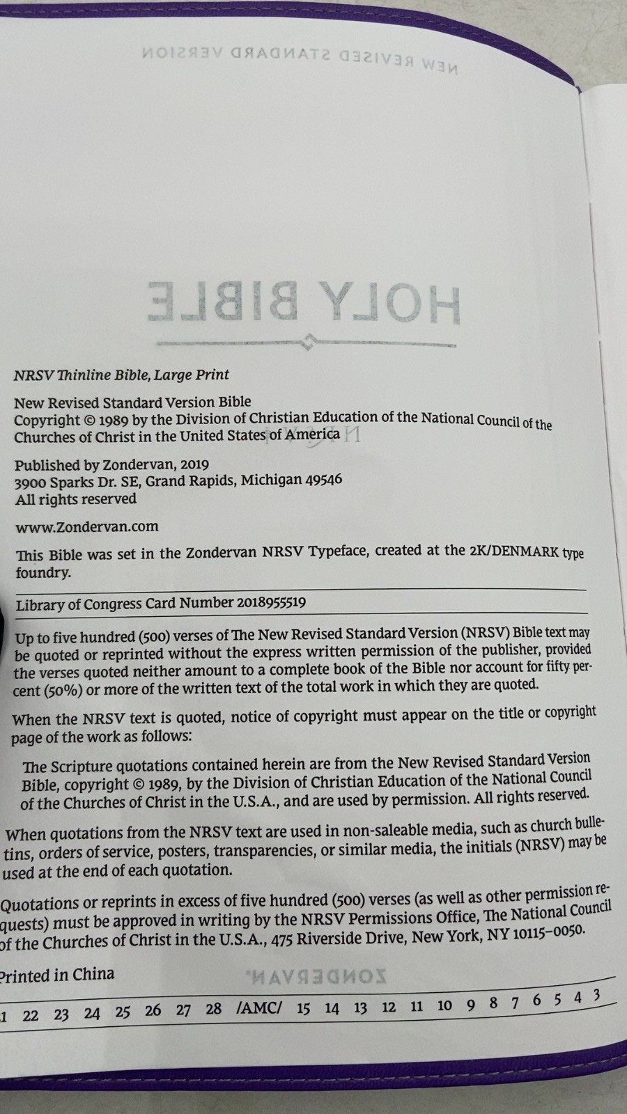 Holy Bible Hardcover NRSV Thinline Bible, Large Print 2019