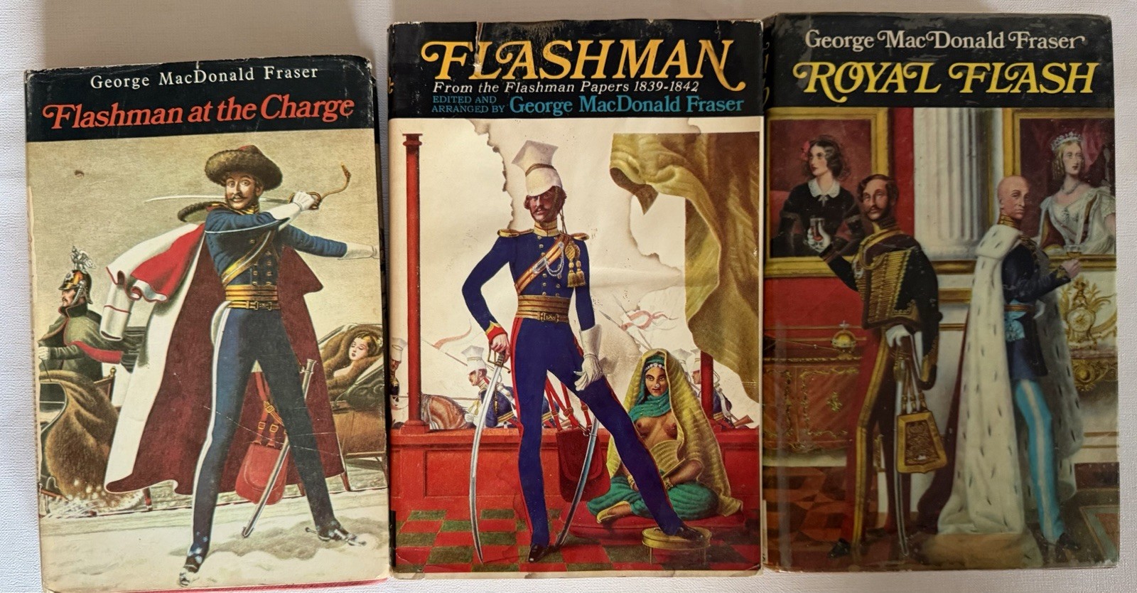 Lot Of Three Early G M Fraser Flashman HCs – One US, Two British Editions – Good