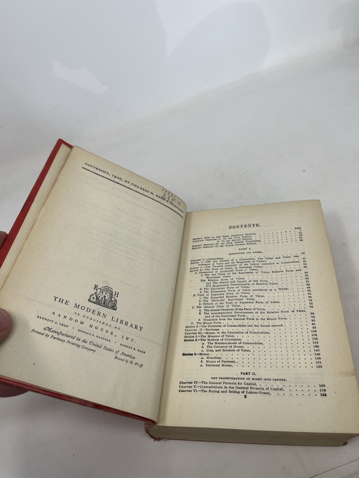Karl Marx Capital: A Critique of Political Economy Modern Library Hardcover 1906