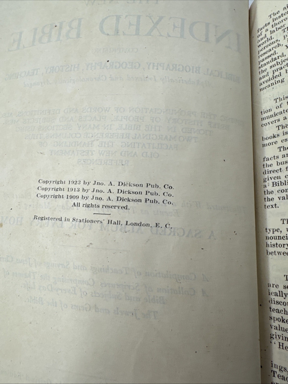 Holy Bible – King James Version – New Indexed Bible – Dickson – 1923