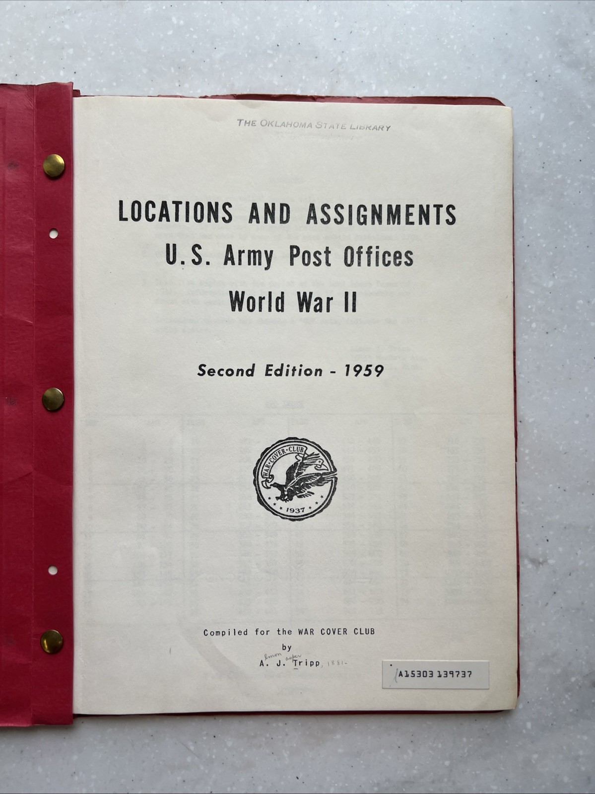 Locations And Assignments U.S. Army Post Offices World War II 1959 2nd Edition