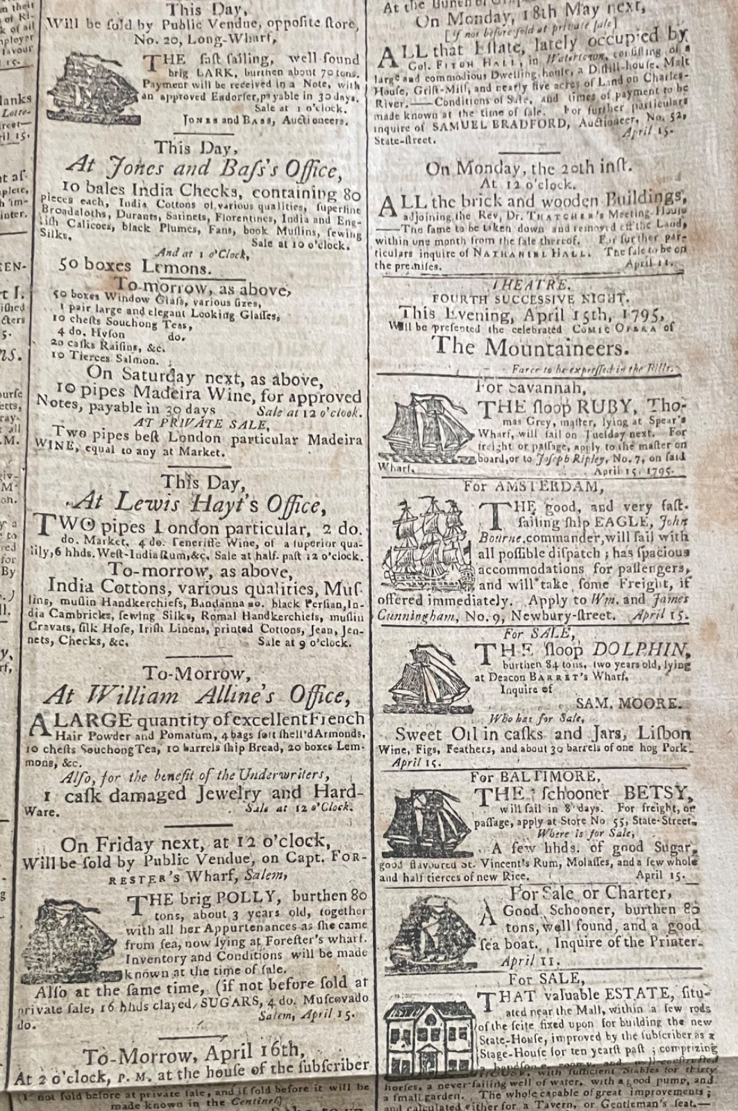 1795 COLUMBIAN CENTINEL ~ SLAVE TRADE REMAKING BOSTON JAY TREATY INDIAN TRIBES
