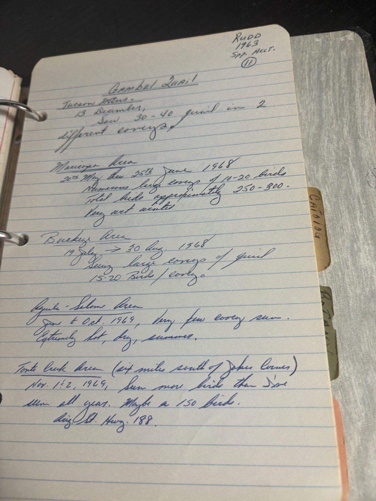 1963 Wildlife Management Field Notes Binder Zoo 260 Arizona Manuscript