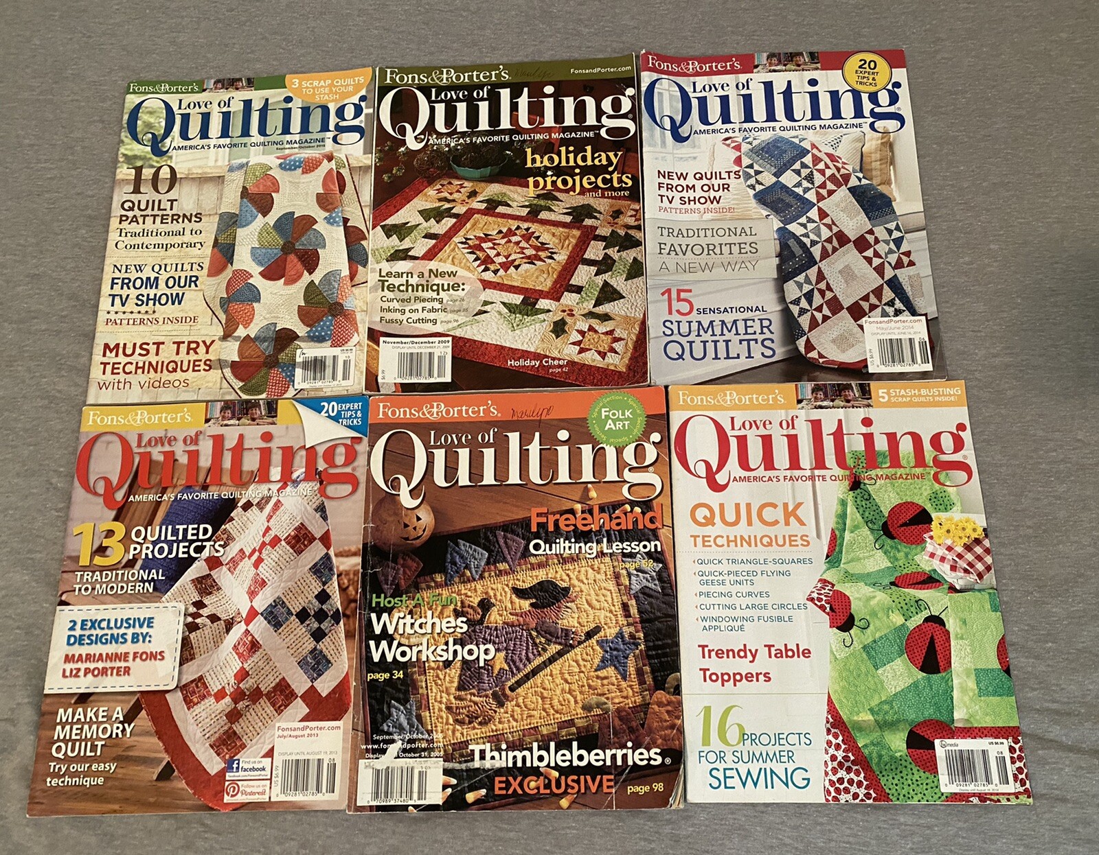 Fons & Porters Love of Quilting Magazines Lot of 6 2005, 2009, 2013, 2014, 2015