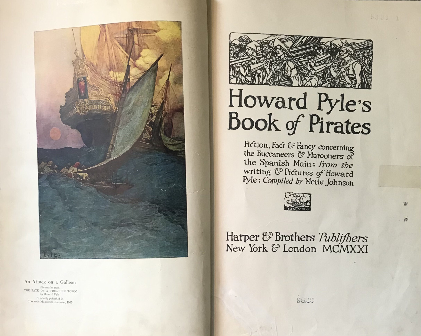 “ HOWARD PYLE’S BOOK OF PIRATES “ 1921 1ST ED HC VG- 36 SUPER ILLUSTRATIONS