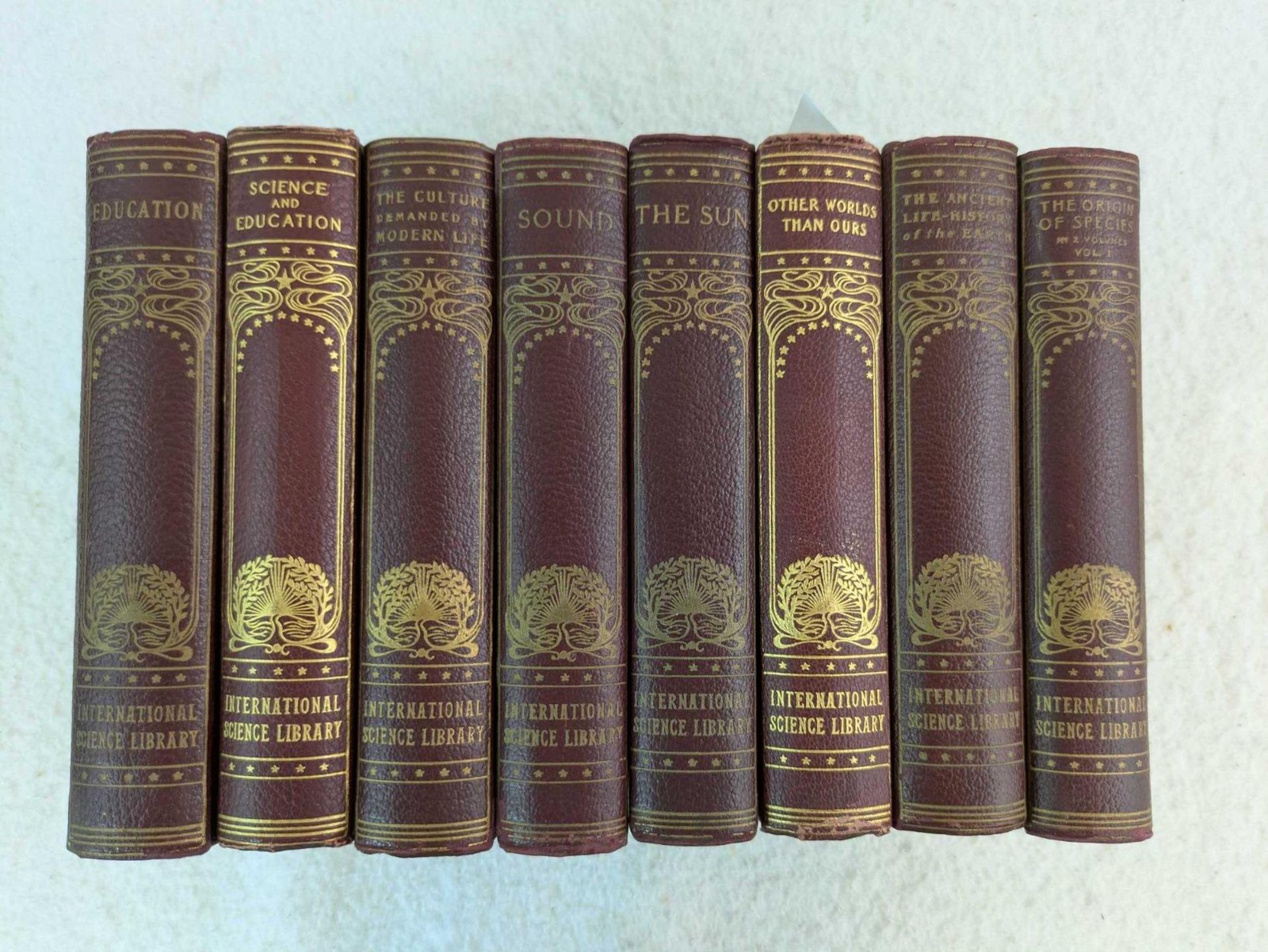 Lot of 8 INTERNATIONAL SCIENCE LIBRARY Volumes Circa 1900 A. L Fowle, NY