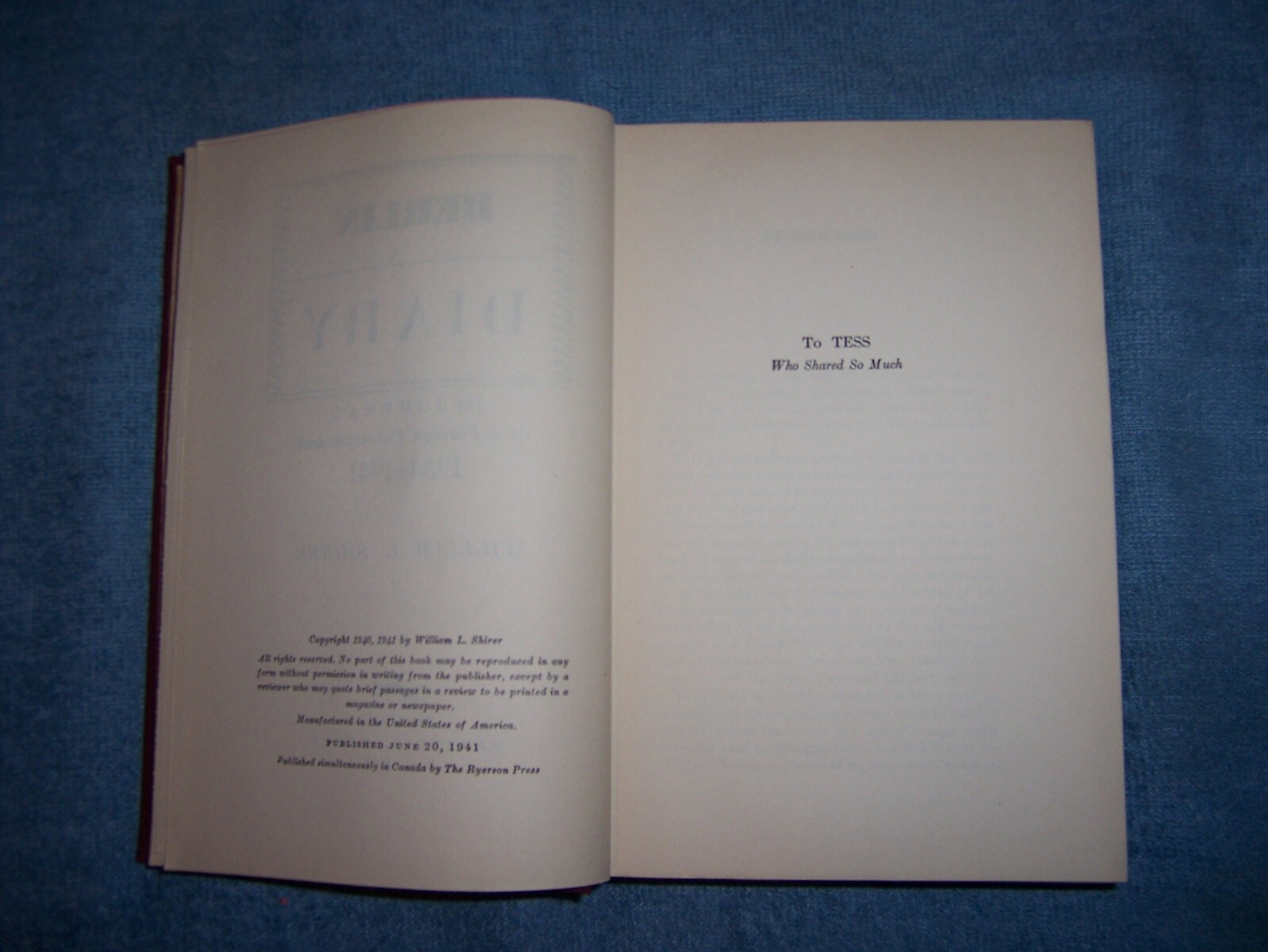 BERLIN DIARY by William L. Shirer/1st Ed/HCDJ/Military/WW II 1939-45