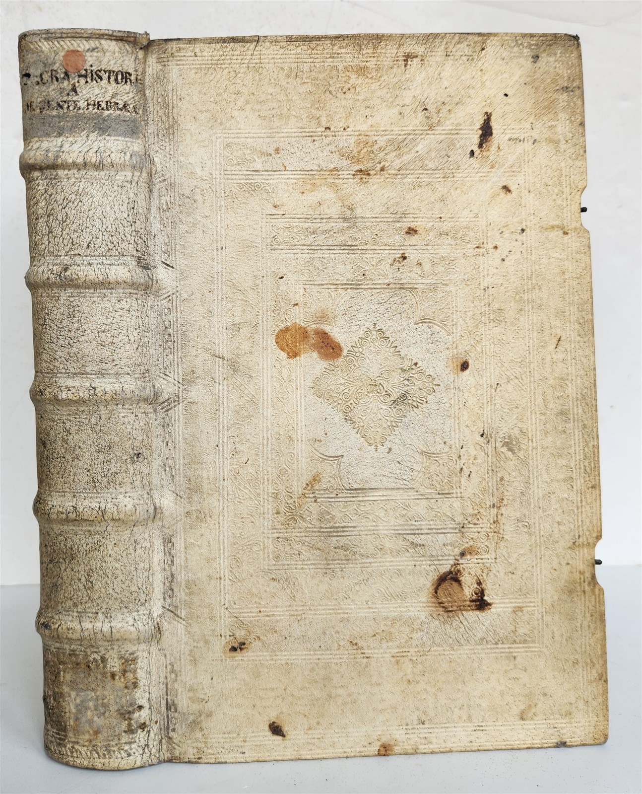 1700 SACRA de GENTIS HEBRAICAE GESTIS antique HAND TOOLED PIGSKIN BOUND FOLIO