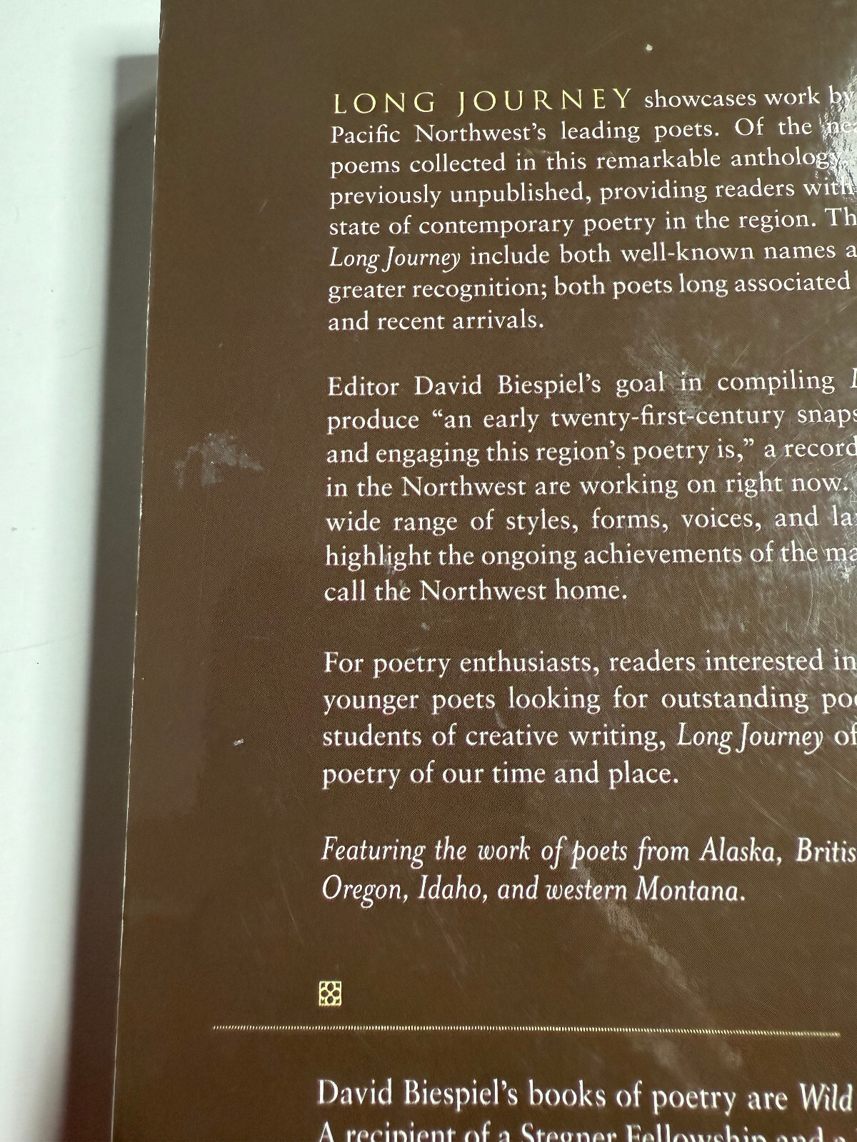 #signed David Biespiel, Ed.: Long Journey: Contemporary Northwest Poets, 1st PB