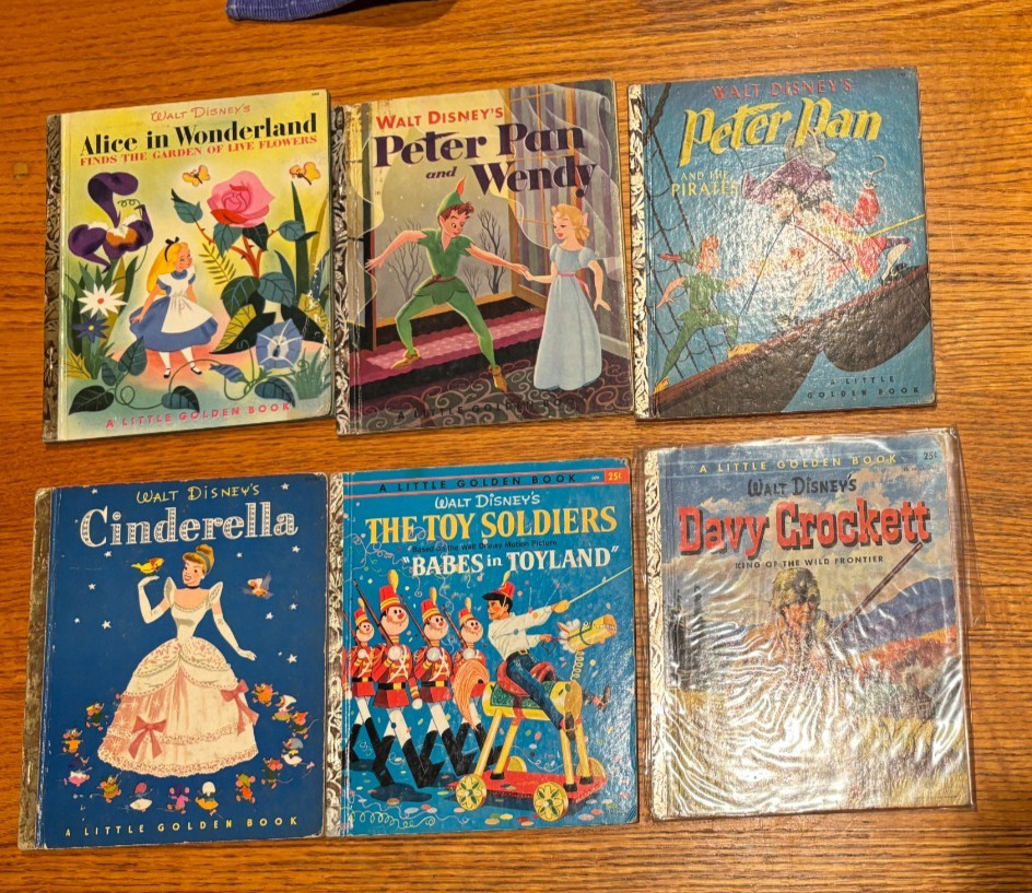 6 Disney films Little Golden Books – all „A“ prints VG lot Cinderella-Peter Pan