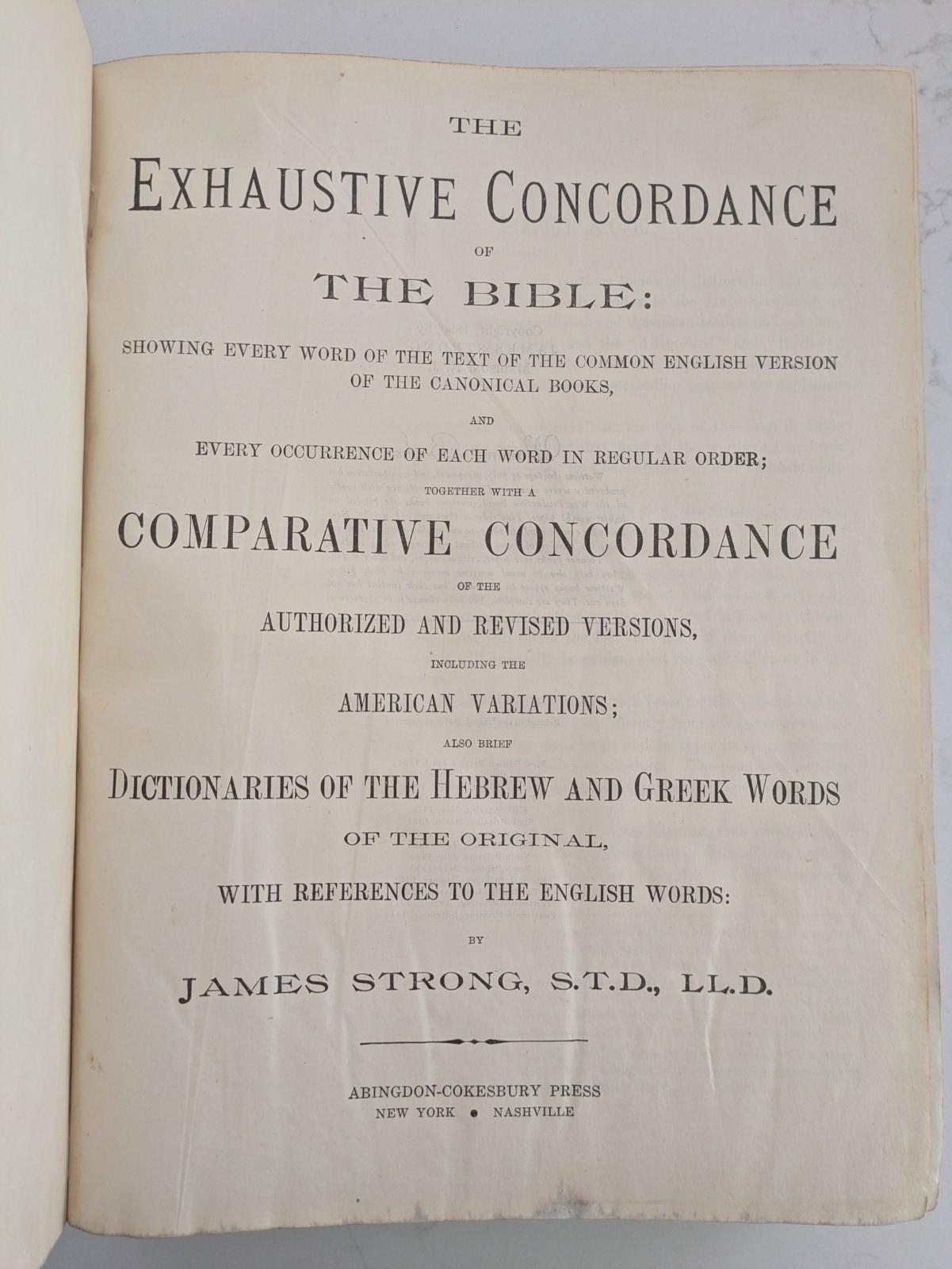 1943 14th Printing of 1890 Exhaustive Concordance of the Bible by James Strong