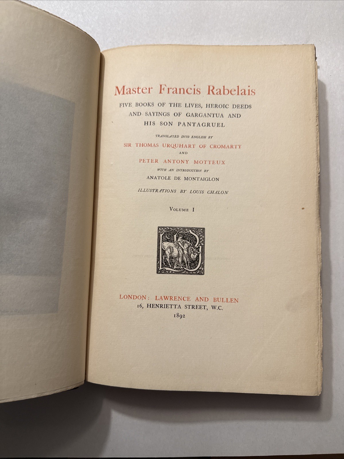 MASTER FRANCIS RABELAIS TRANSLATED BY URQUHART & MOTTEUX, VOLUMES I & II, 1892