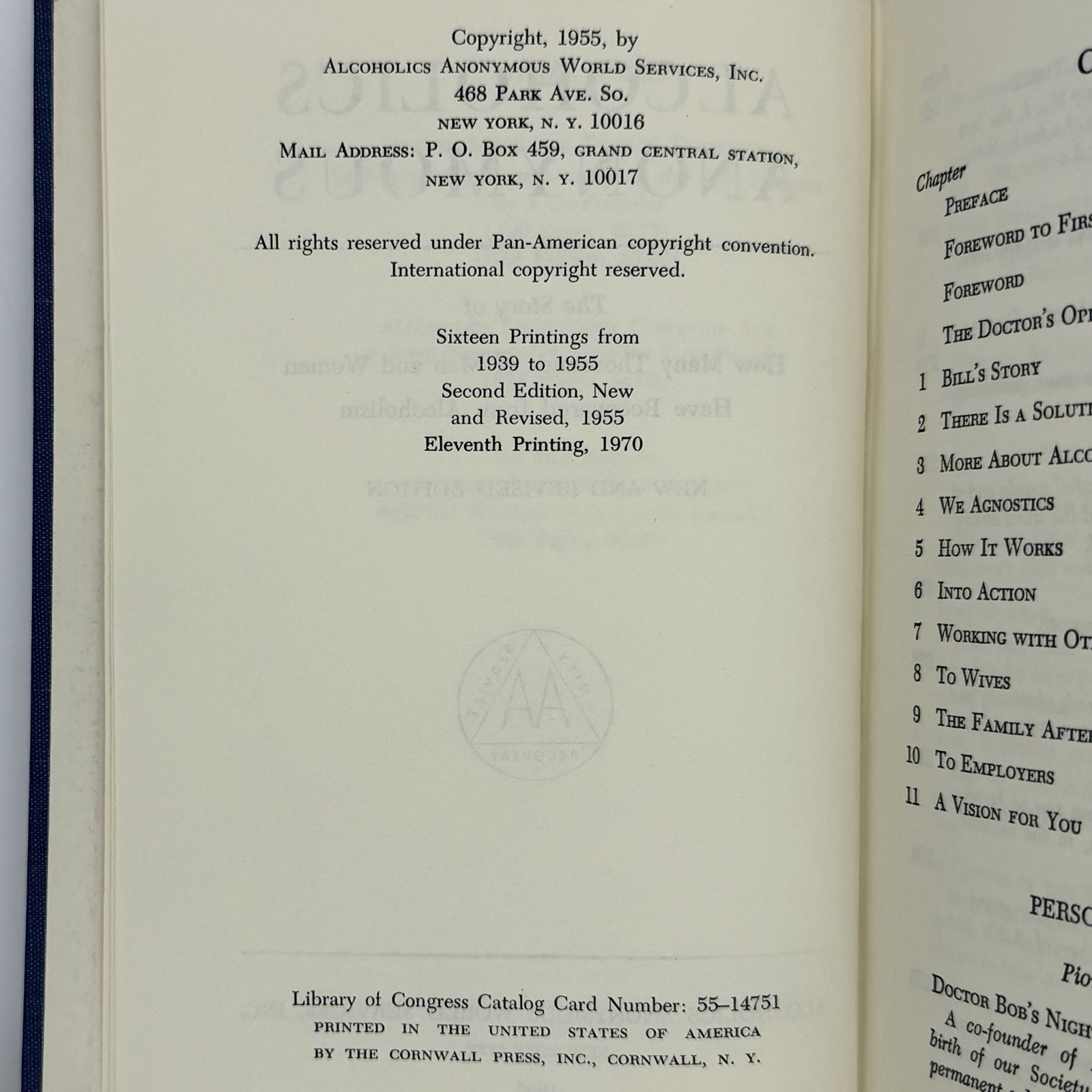 Alcoholics Anonymous “Big Book” – Bill Wilson (2nd edition, 11th print) 1970 HC