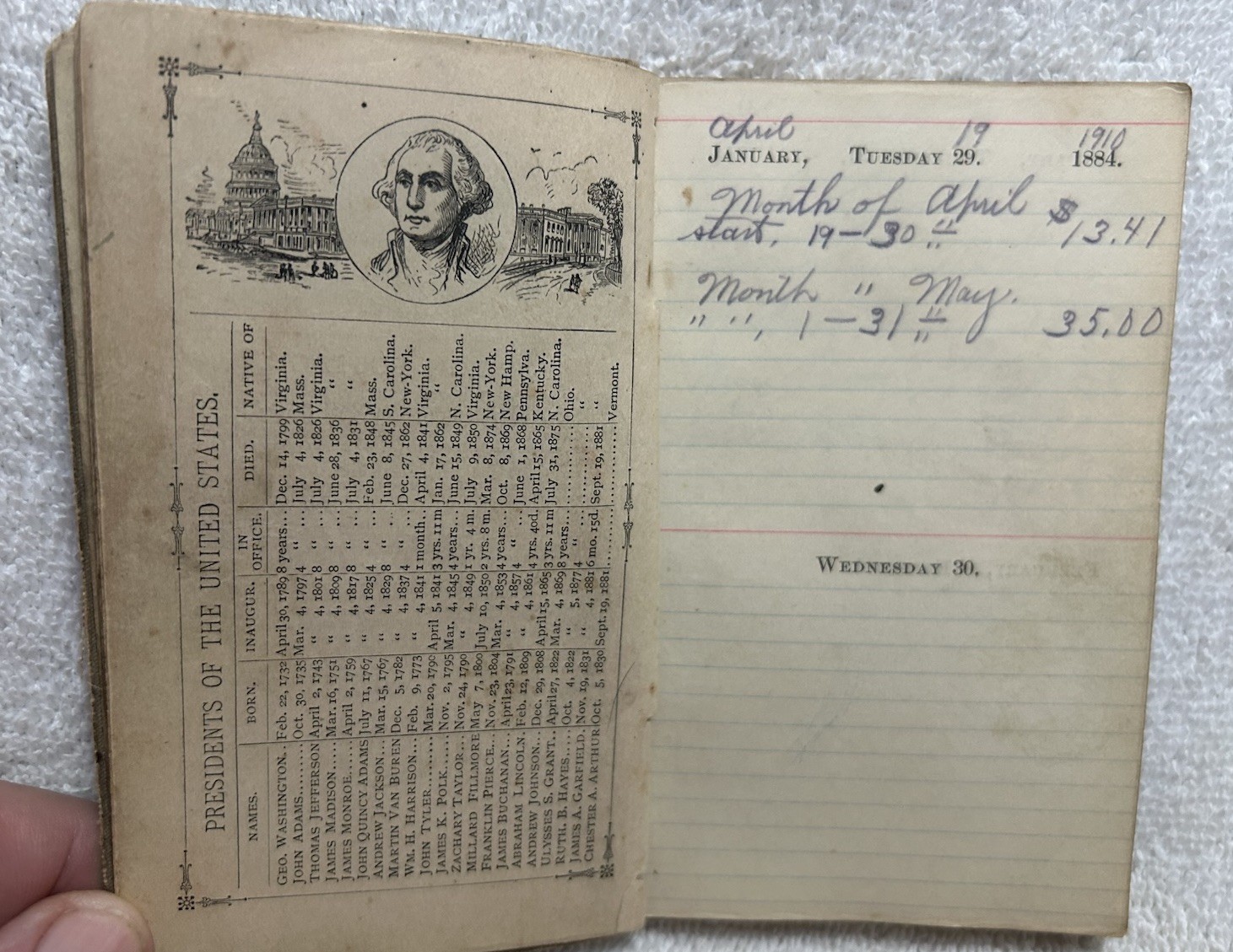 Excelsior Diary 1884 Pocket-size Notebook Owned By Earl S. Jones Evansville IN