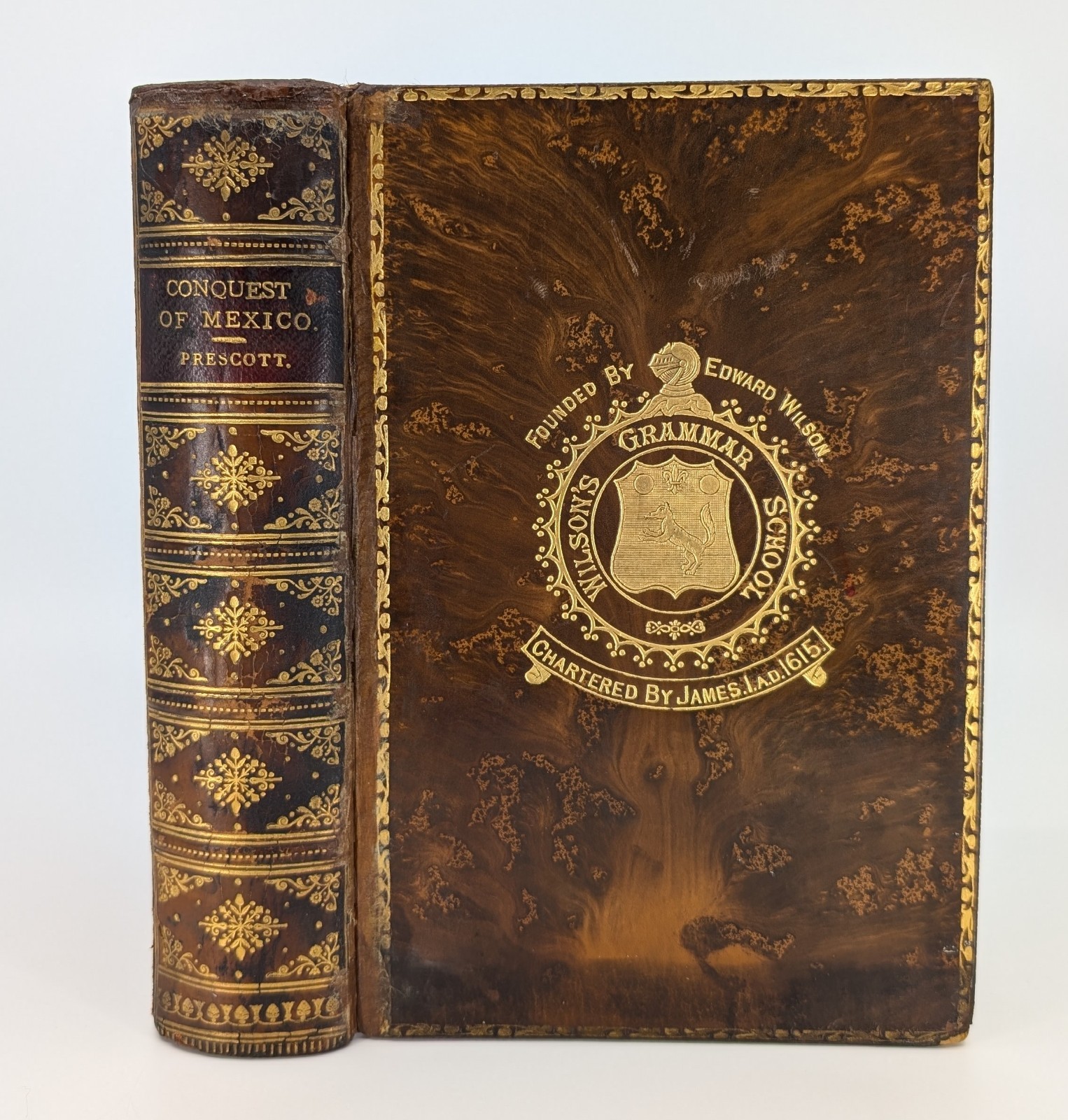 Prescott’s History of the Conquest of Mexico 1925 Antique Prize Tree Calf Book
