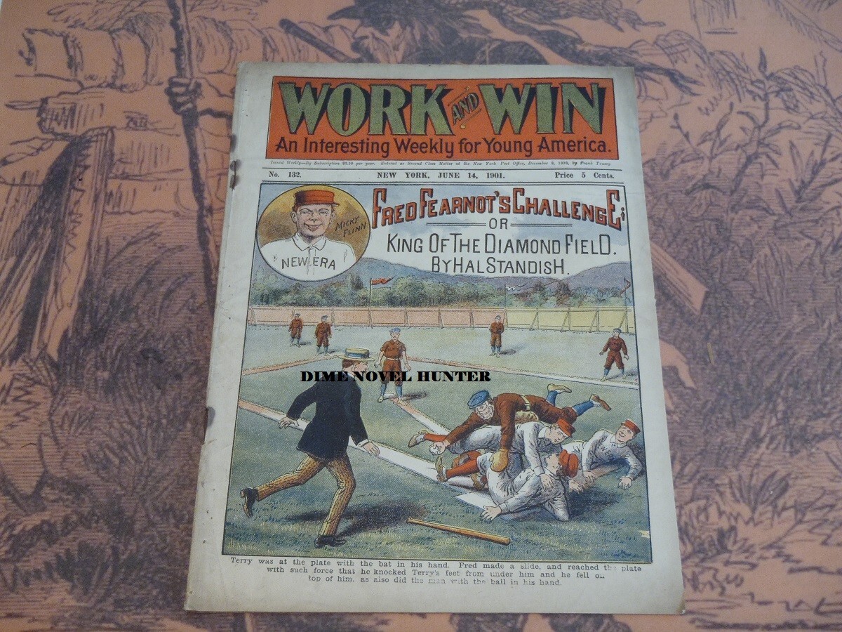 BASEBALL HOME PLATE FIGHT COVER 1901 WORK AND WIN #132 FRANK TOUSEY DIME NOVEL