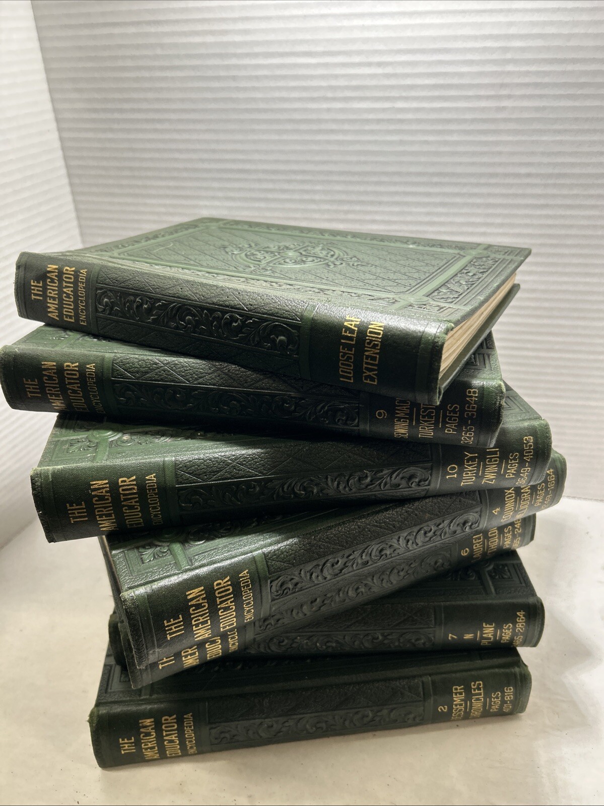 The American Educator Encyclopedia Books 4, 5 And 10 Embossed Dark Green 1932