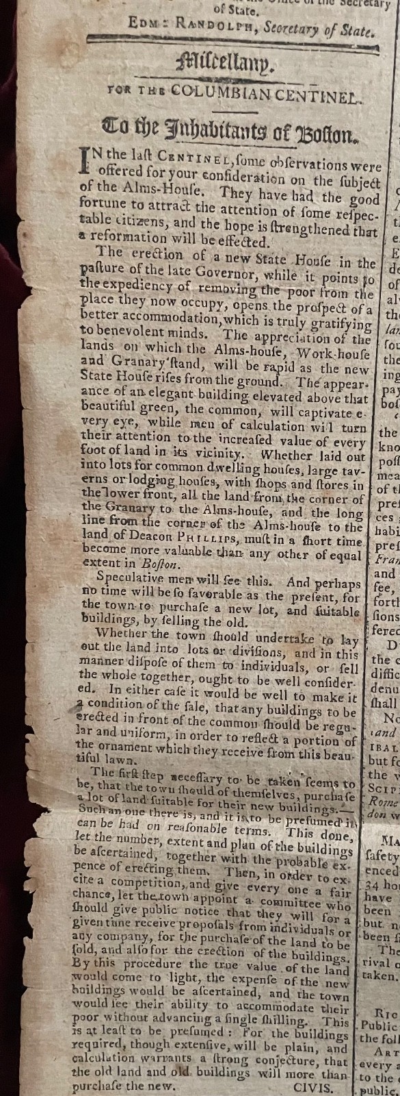 1795 COLUMBIAN CENTINEL ~ SLAVE TRADE REMAKING BOSTON JAY TREATY INDIAN TRIBES