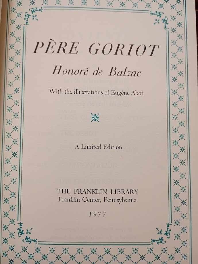 Franklin Library Pere Goriot FINE Honore de Balzac Leather French Realism Novel