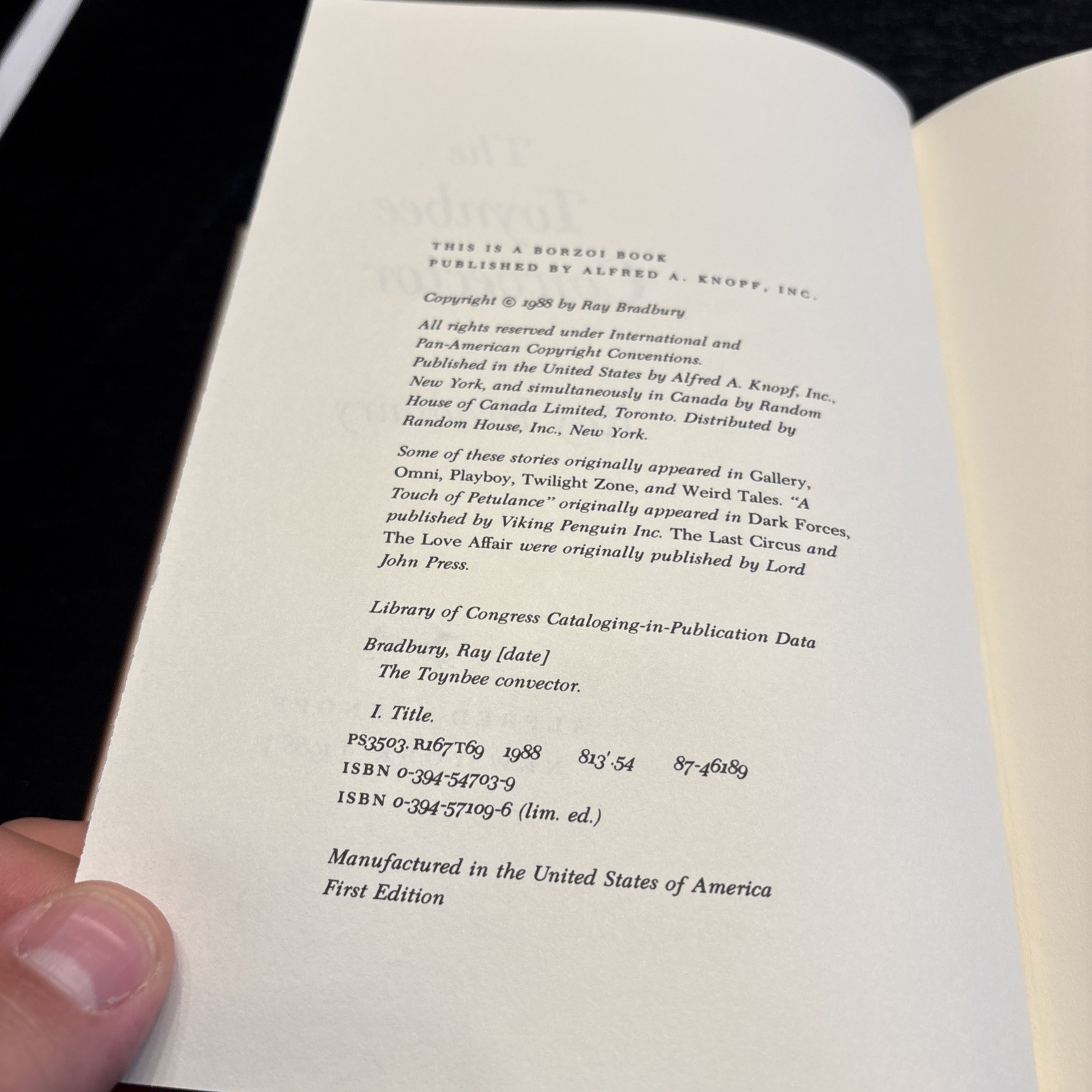 Ray Bradbury – Signed – The Toynbee Convector 1/1 HC