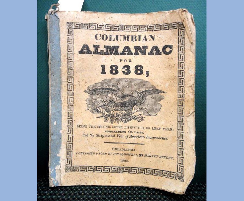 1838 antique COLUMBIAN ALMANAC philadelphia pa RAILROAD PENNSYLVANIA DUTCH FARM