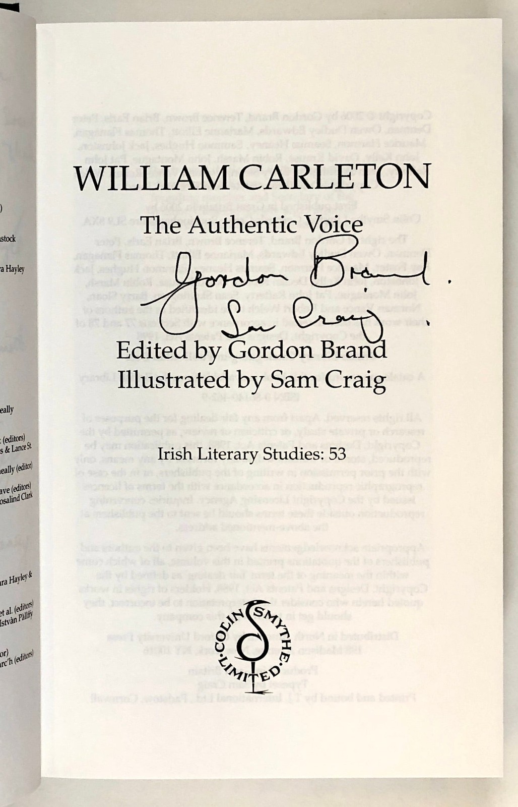 Gordon Brand / William Carleton The Authentic Voice Irish Literary Signed 1st ed