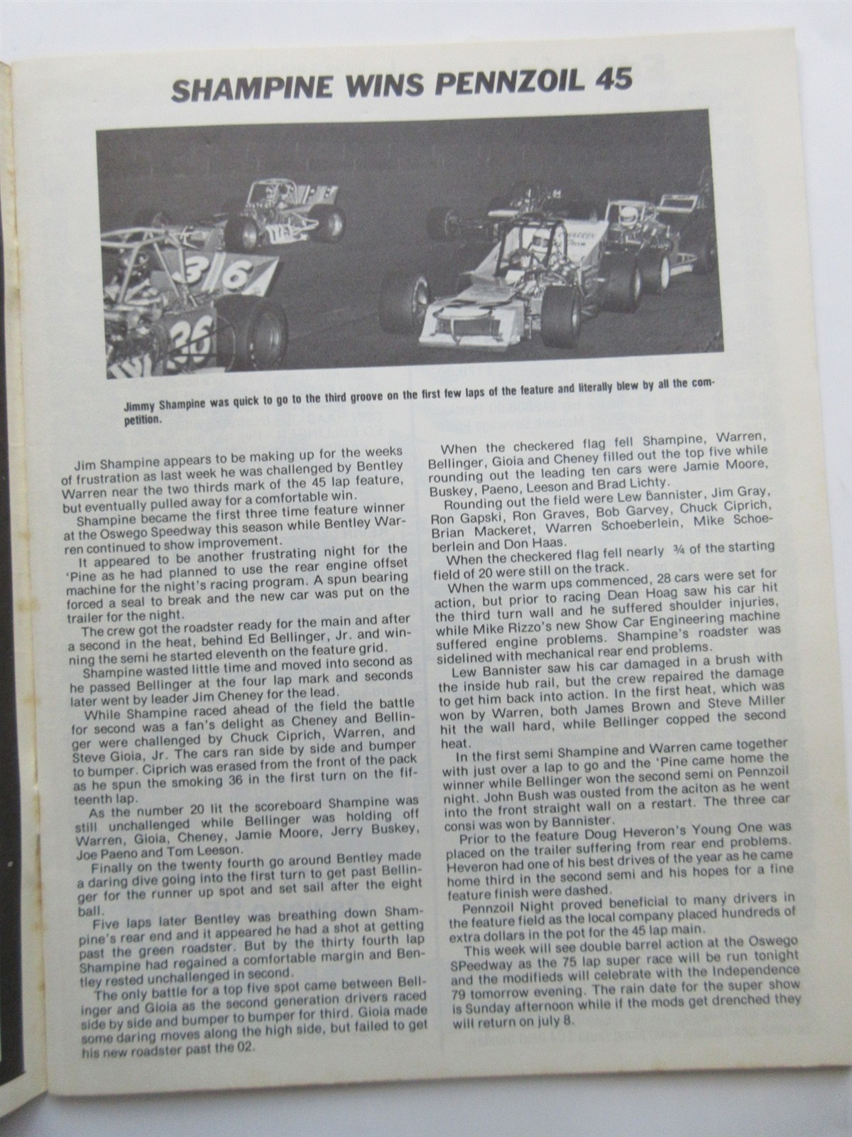 Oswego Eagle Modified Racing Program NY 1979 July 4 Weekend