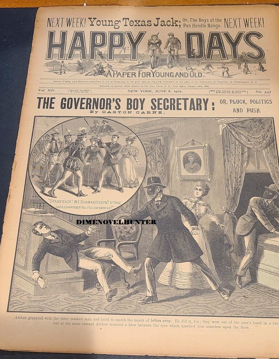 FRANK TOUSEY’S HAPPY DAYS #347 MASKED ATTACKER COVER 1901 STORY PAPER DIME NOVEL
