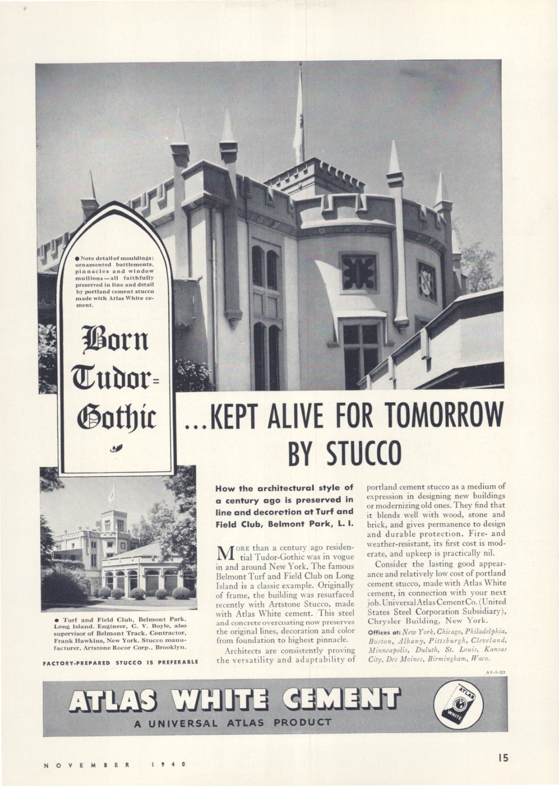 1940 Ad * Turf & Field Club Belmont Park NY * Mid 20th Century Remodel