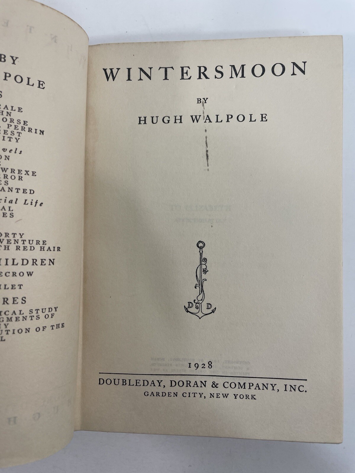 Wintersmoon Hugh Walpole c1927 Doubleday Doran and Company HC