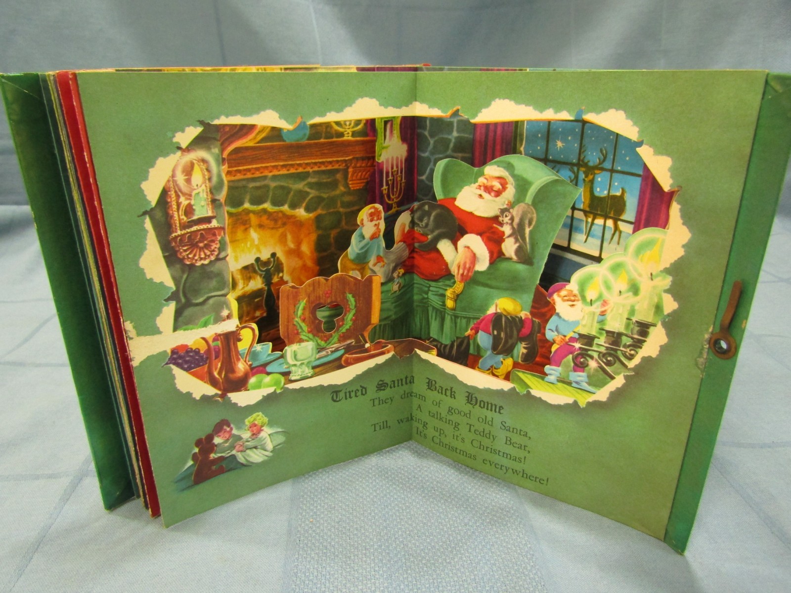 1950 Antique Children’s Christmas Pop Up Book „Visions of St. Nick in Action“