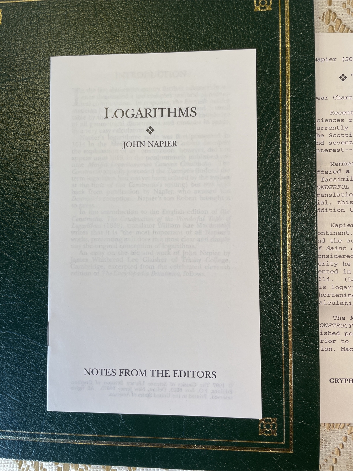 John Napier LOGARITHMS The Classics of Science Library Leather Gryphon