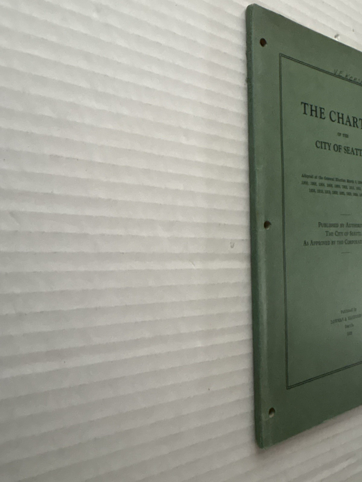 The Charter City of Seattle WA Lowman & Hanford company 1928 VG+