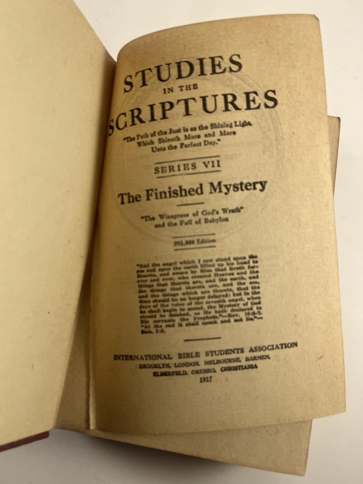 1917 Studies in the Scriptures Series VII: The Finished Mystery Antique Book