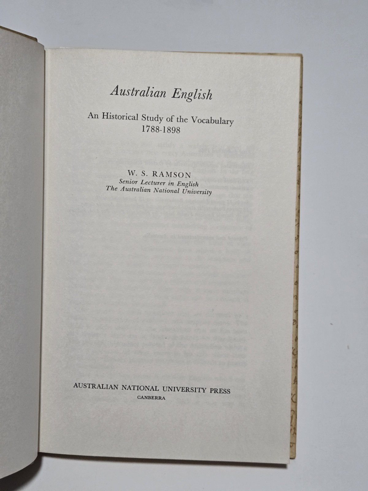 Australian English: An Historical Study of the Vocabulary 1788-1898 HCDJ 1966