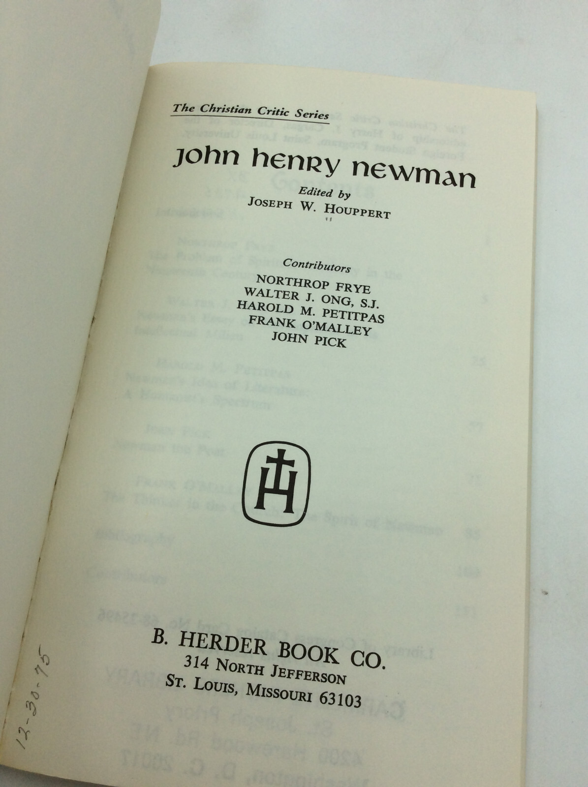 JOHN HENRY NEWMAN – Joseph W. Houppert, ed. – ca 1960s – scarce Catholic