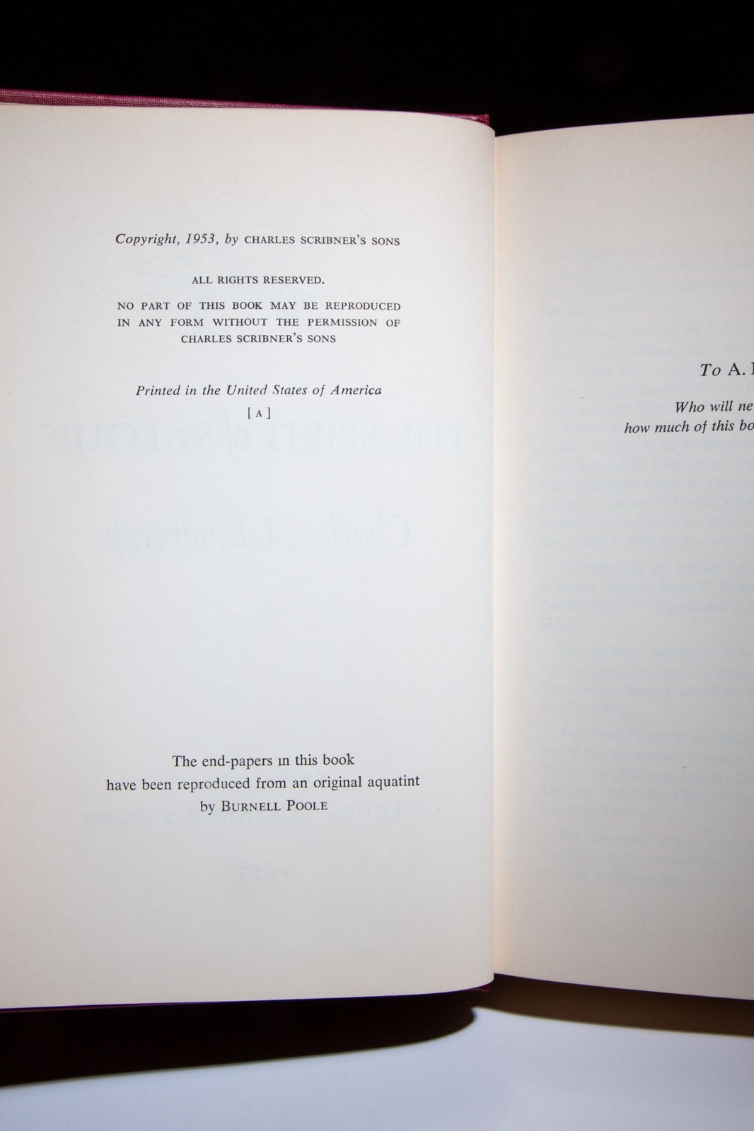 Charles A Lindbergh / The Spirit of St Louis Signed 1st Edition 1953
