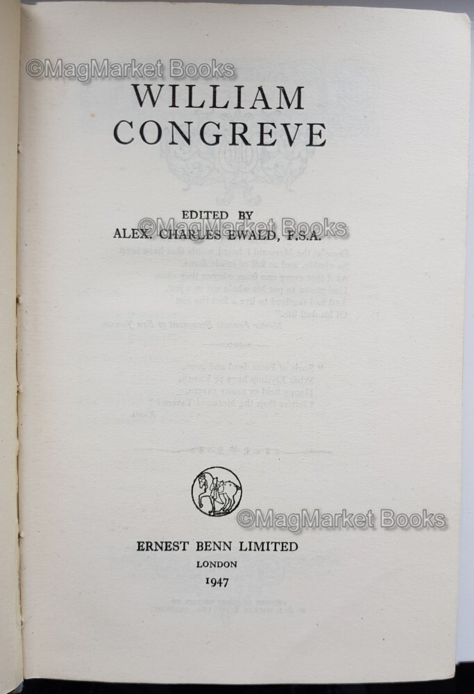 Vintage Book · William Congreve · Edited by Alex Charles Ewald · 1947 · Free P&P