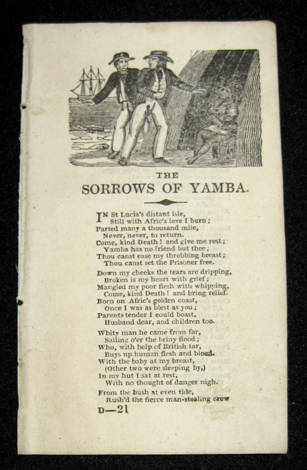 1829 SLAVERY POEM SORROWS of YAMBA aka NEGRO WOMAN’S COMPLAINT – SLAVE ABOLITION