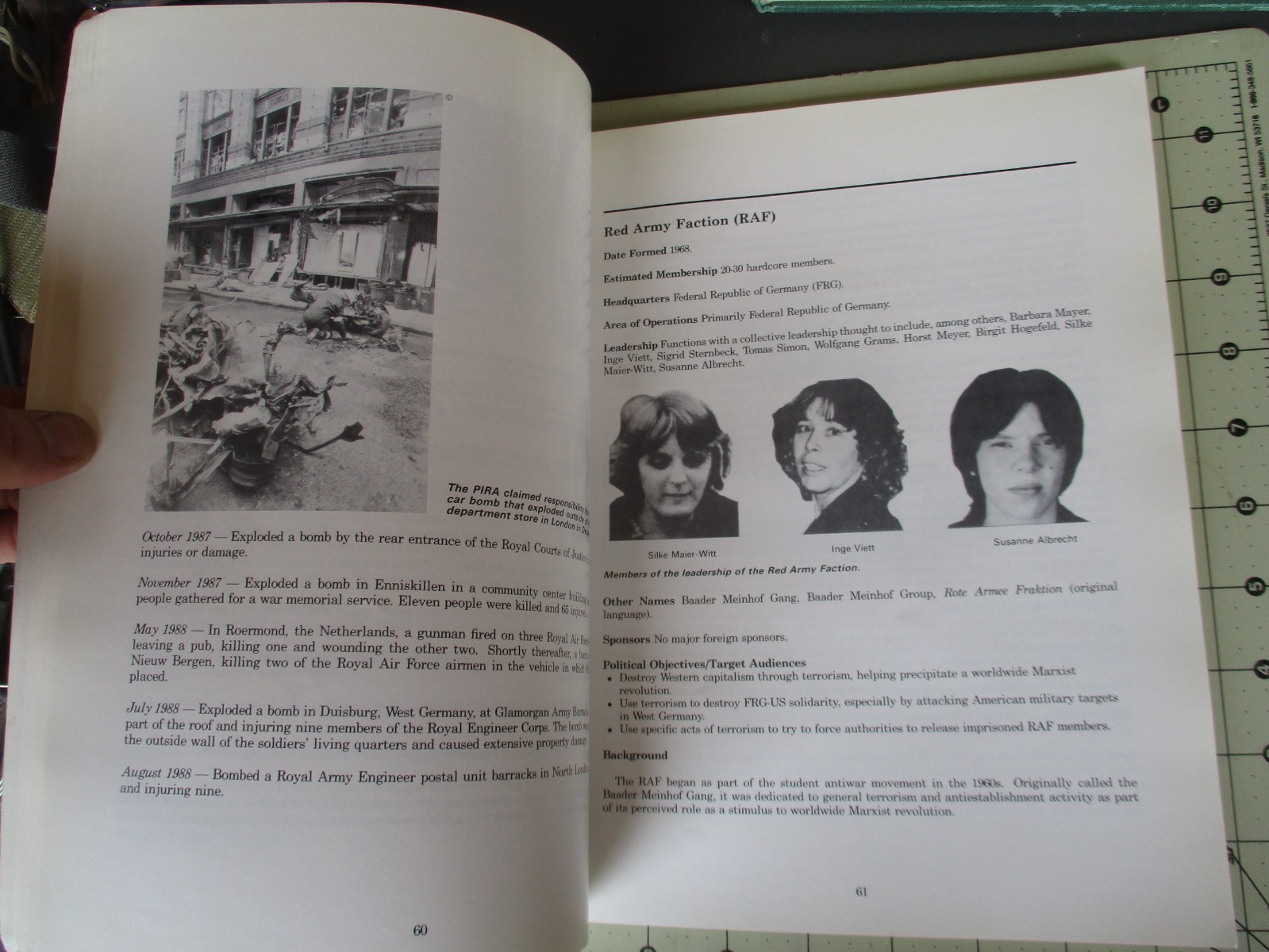 BOOK: 1988 TERRORIST GROUP PROFILES, US Government Printing Office