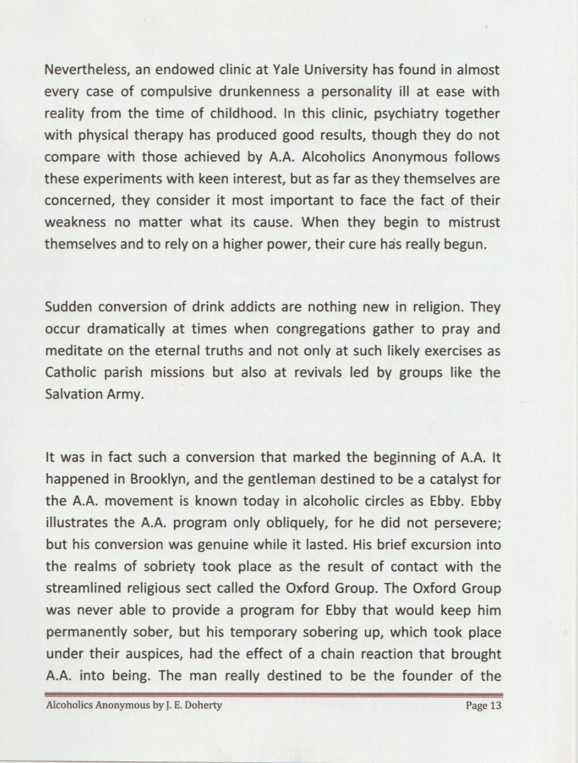 Alcoholics Anonymous by J. E. Doherty reprint