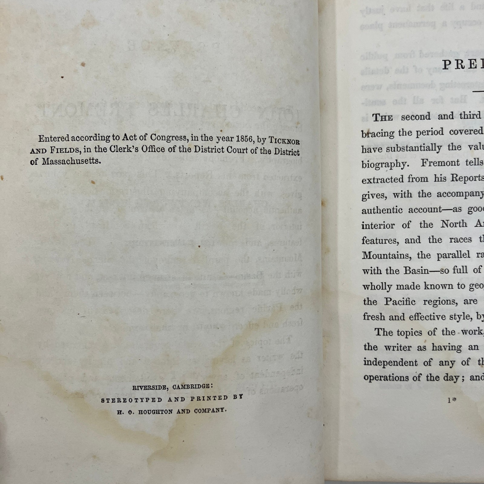 Life Explorations & Public Services John Charles Fremont Antique 1856 Hardcover