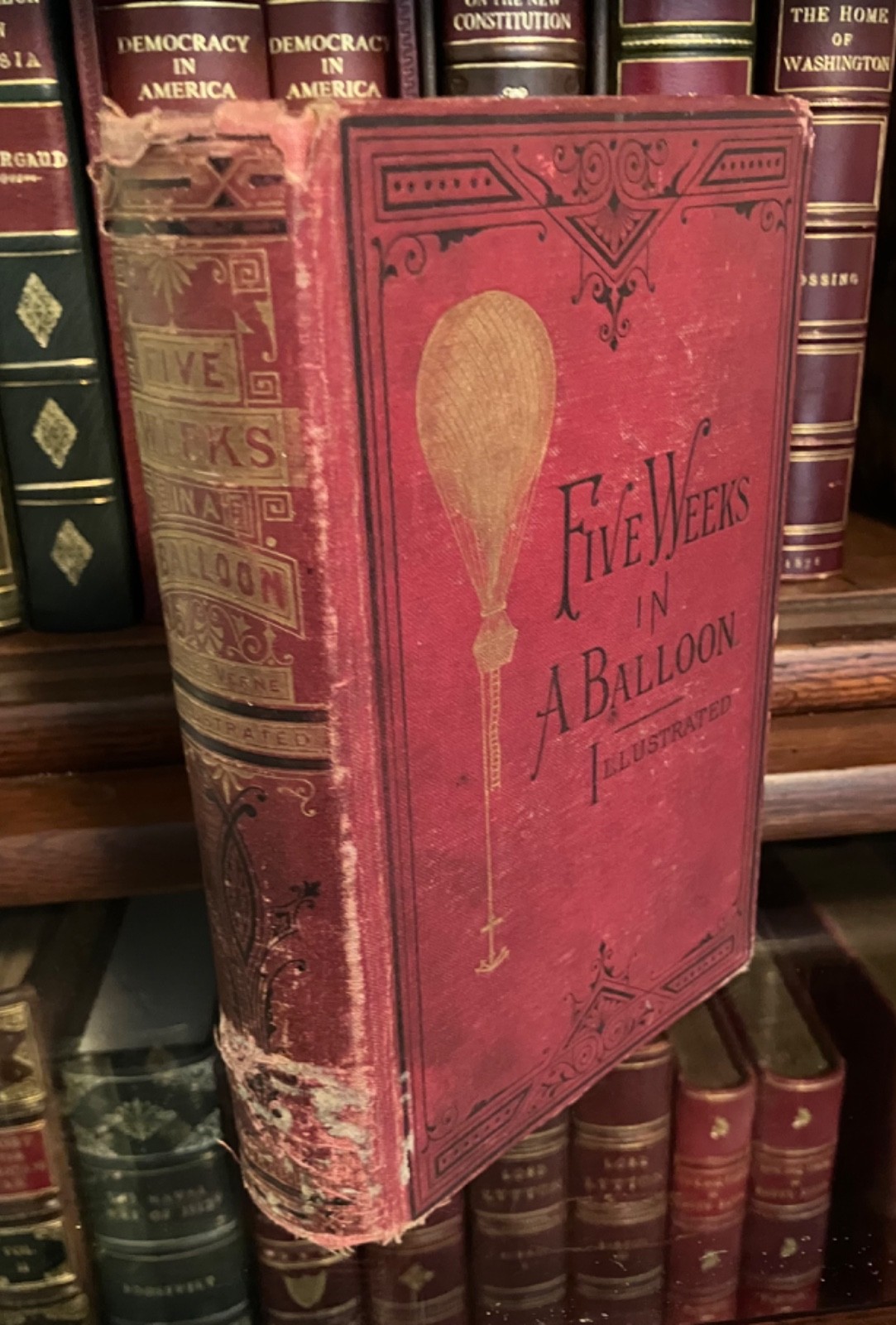 1874Jules Verne Five Weeks in a Balloon Osgood Boston Hardcover Book LS